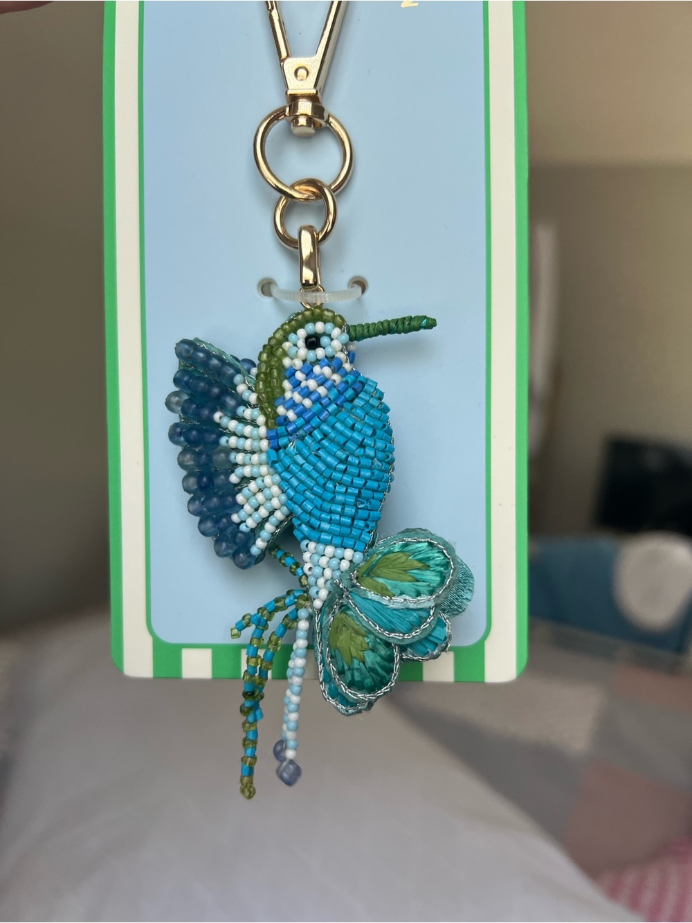 Piper Beaded Hummingbird Keychain in Turquoise, Blue, Green and White
